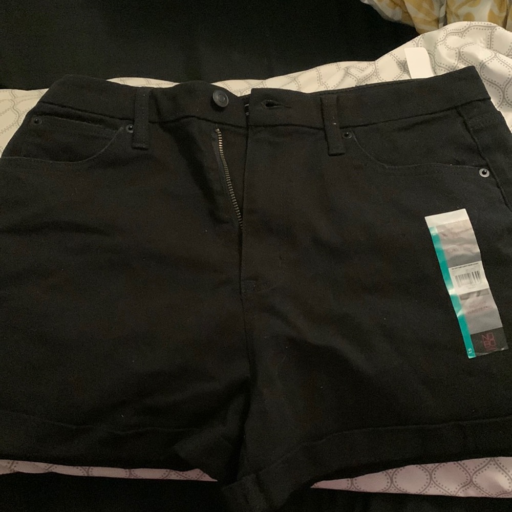 Black denim shorts